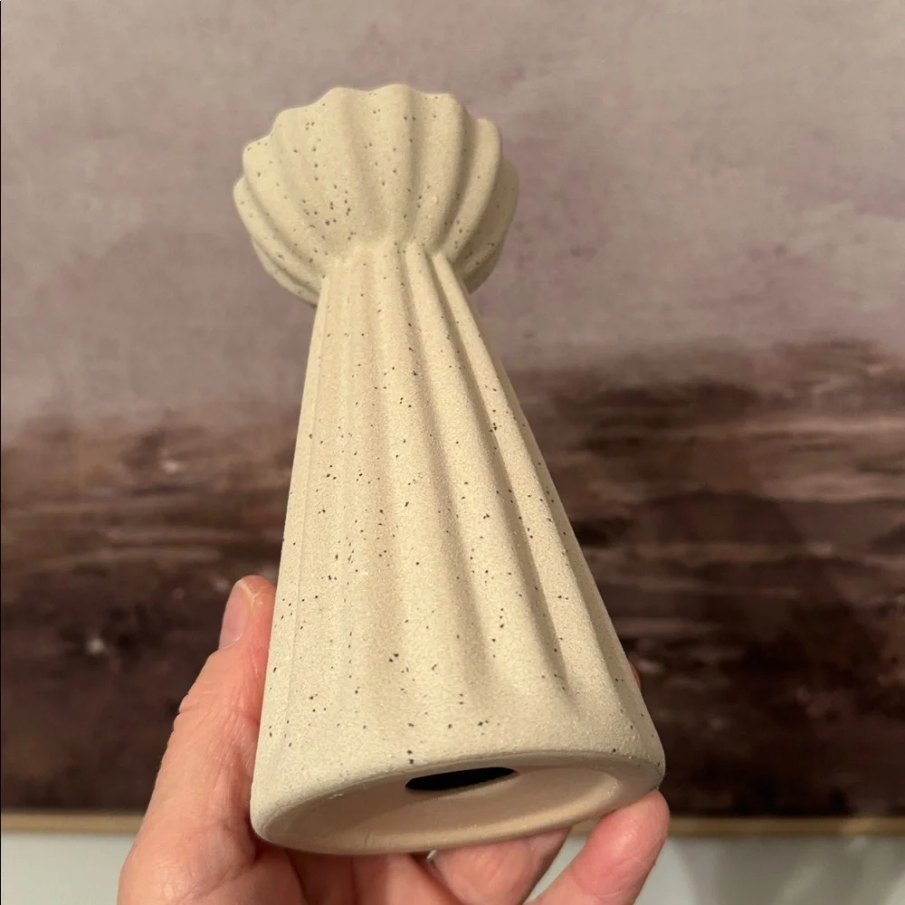 Ceramic Ribbed Taper 1/ Candle  Holder Beige - Threshold Studio  McGee